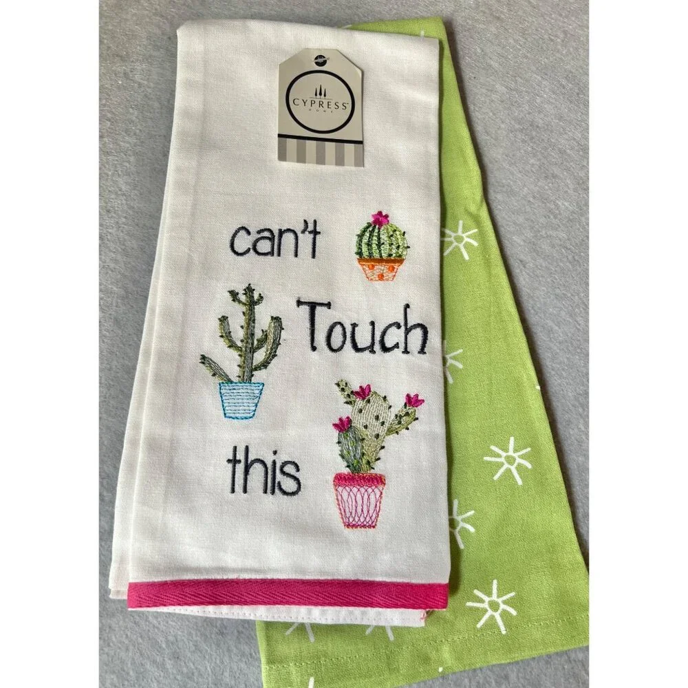 Cypress Set Of 4 Cactus Embroidered Cotton Tea Towels 18x24 & 26x19 Gift NWT